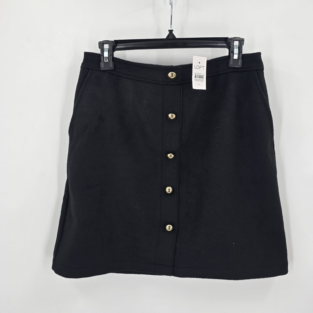 Ann Taylor Loft Mini Skirt Women's 4 Black Wool Blend Gold Buttons Pockets NWT